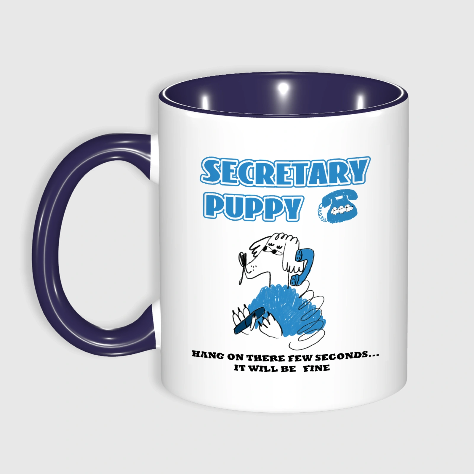 Secretary Puppy 11oz Blue Accent Mug - Gift for Secretaries, Office Workers & Dog Lovers