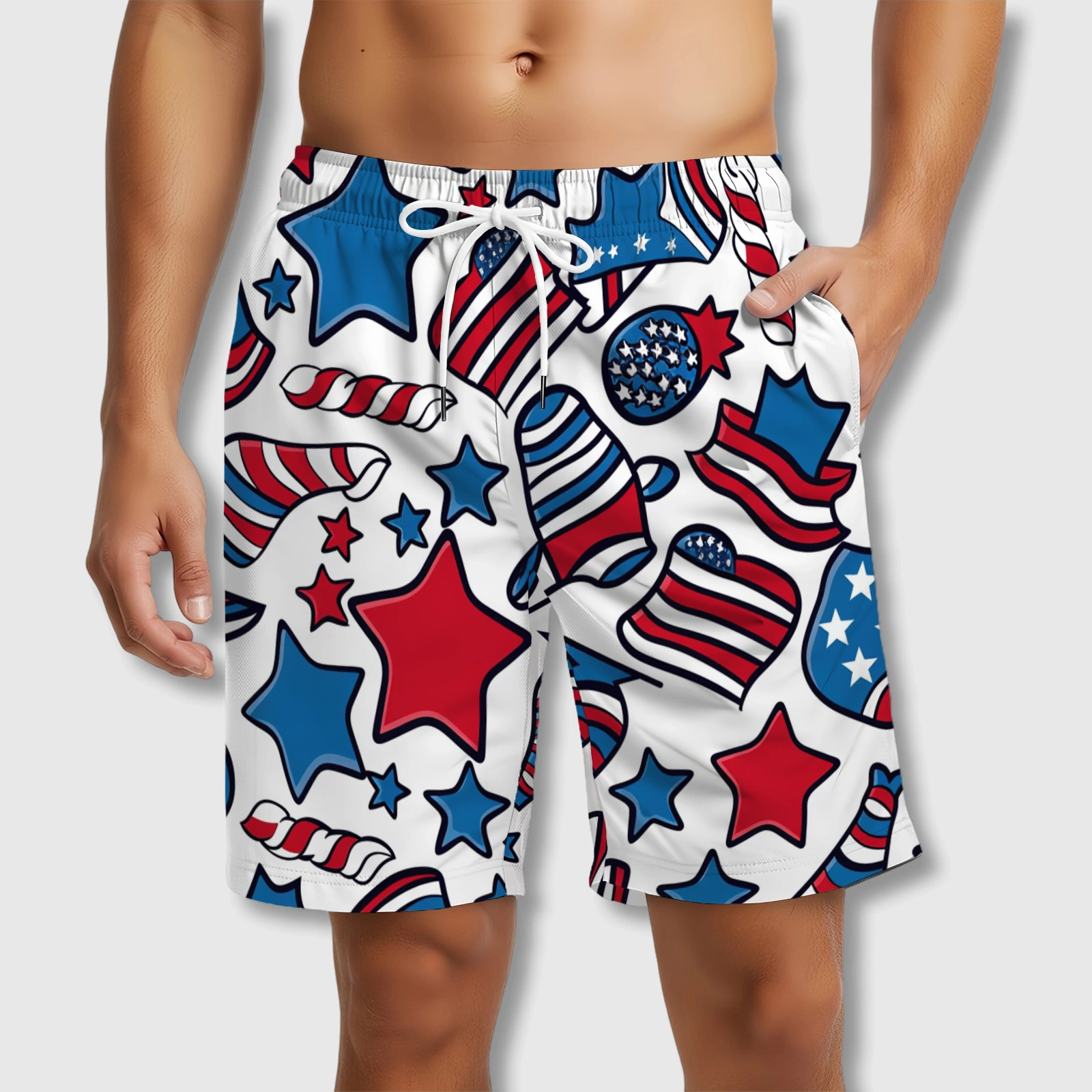 Patriotic Stars Stripes Swim Trunks for Men 4th of July Summer