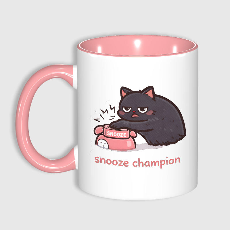 11oz Pink Snooze Champion Cat Mug for Cat Lovers Gift