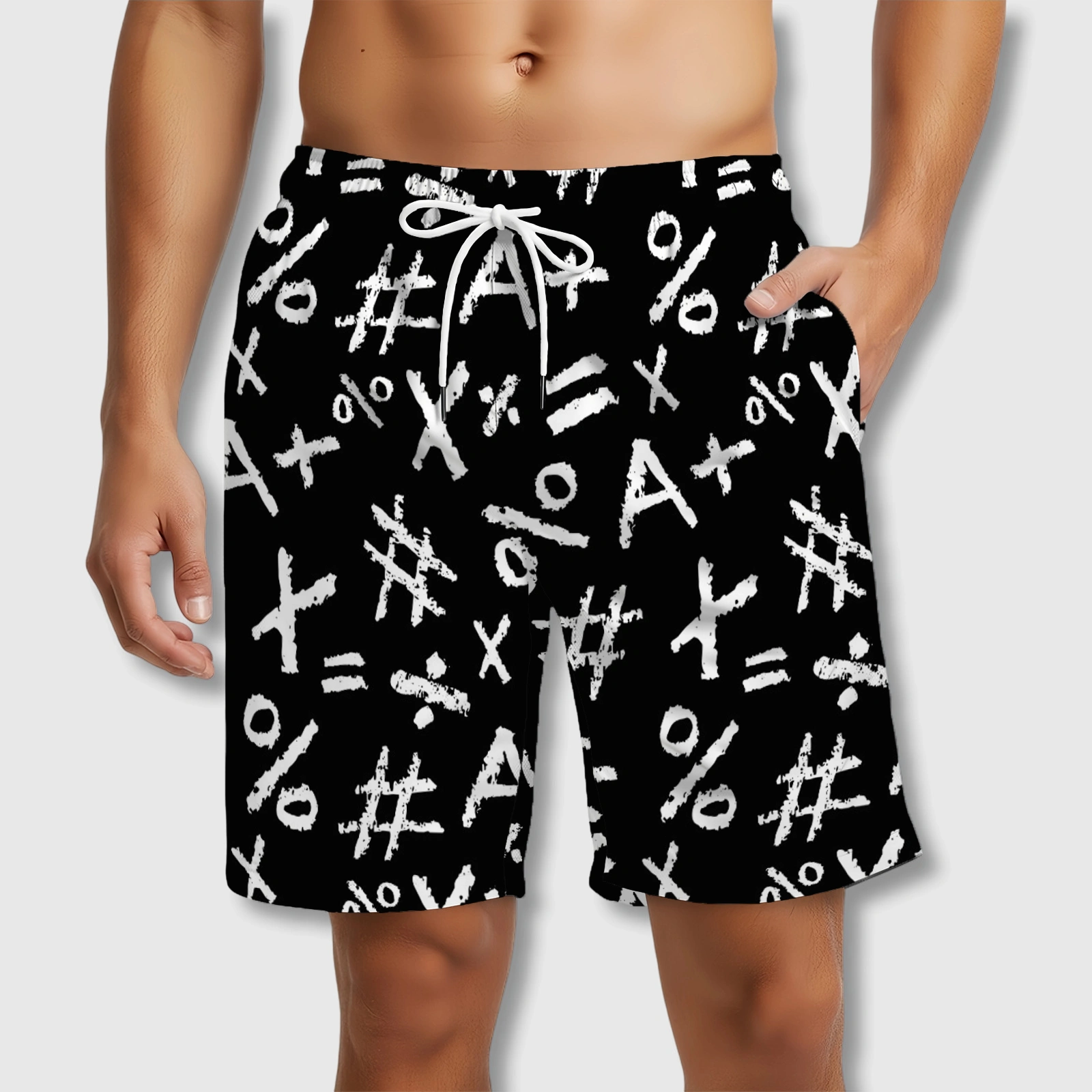 Black White Math Graffiti Beach Shorts for Men Summer Wear