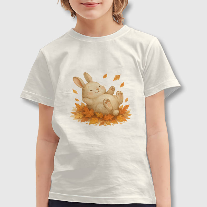 Cute Autumn Bunny Kids T-Shirt for Boys Girls Fall Wear