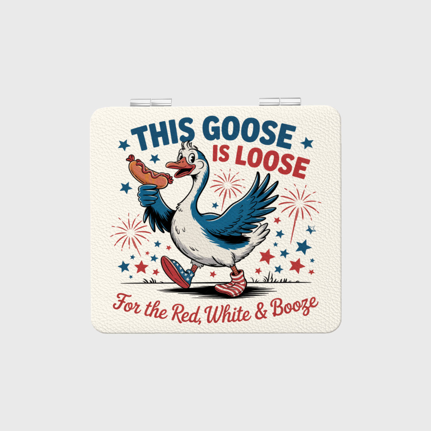 Funny Patriotic Goose Square Pocket Makeup Mirror 4th of July Gift for Holiday Party Goers