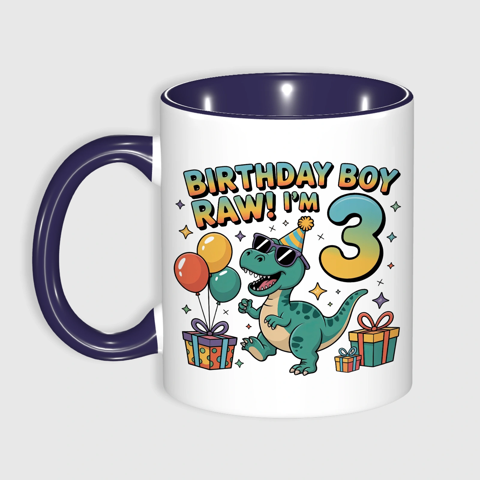 T-Rex 3rd Birthday Accent Coffee Mug for Toddler Boy Birthday Gift