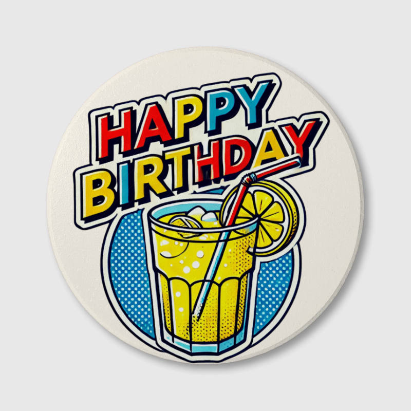 Pop Art Happy Birthday Ceramic Coaster for Birthday Gift