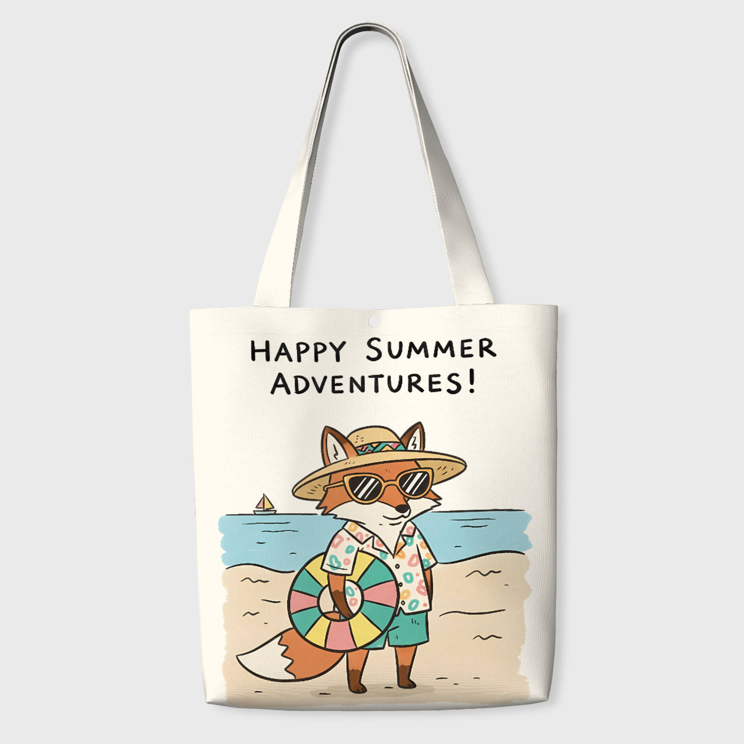 Cute Beach Fox Reusable Tote Bag for Summer Outings Gift