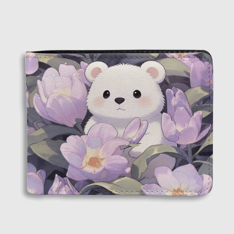Cute Floral White Bear Wallet for Pet Lovers Birthday Gift