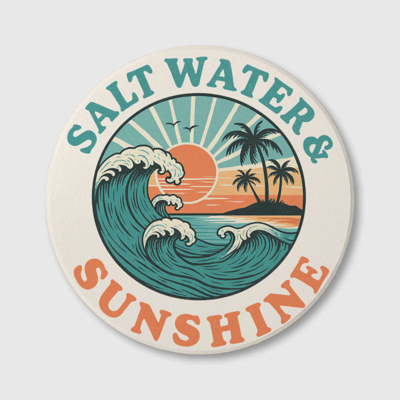 Retro Summer Ceramic Coaster for Beach Lovers Daily Use