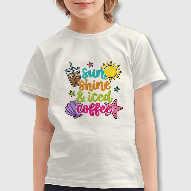 Sunshine Iced Coffee Print Kids Tee for Boys Girls Summer Wear