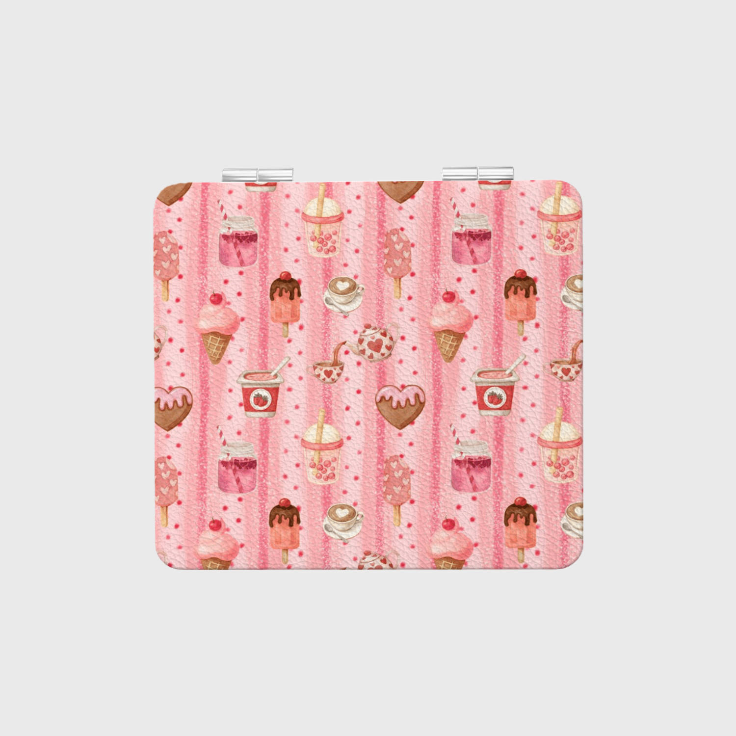Cute Pink Sweet Treat Square Pocket Makeup Mirror for Women Birthday Holiday Gifts