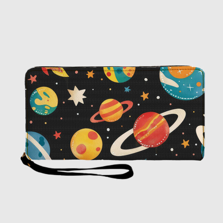 Space Galaxy Planet Zip Around Wristlet Wallet for Space Fans Daily Use