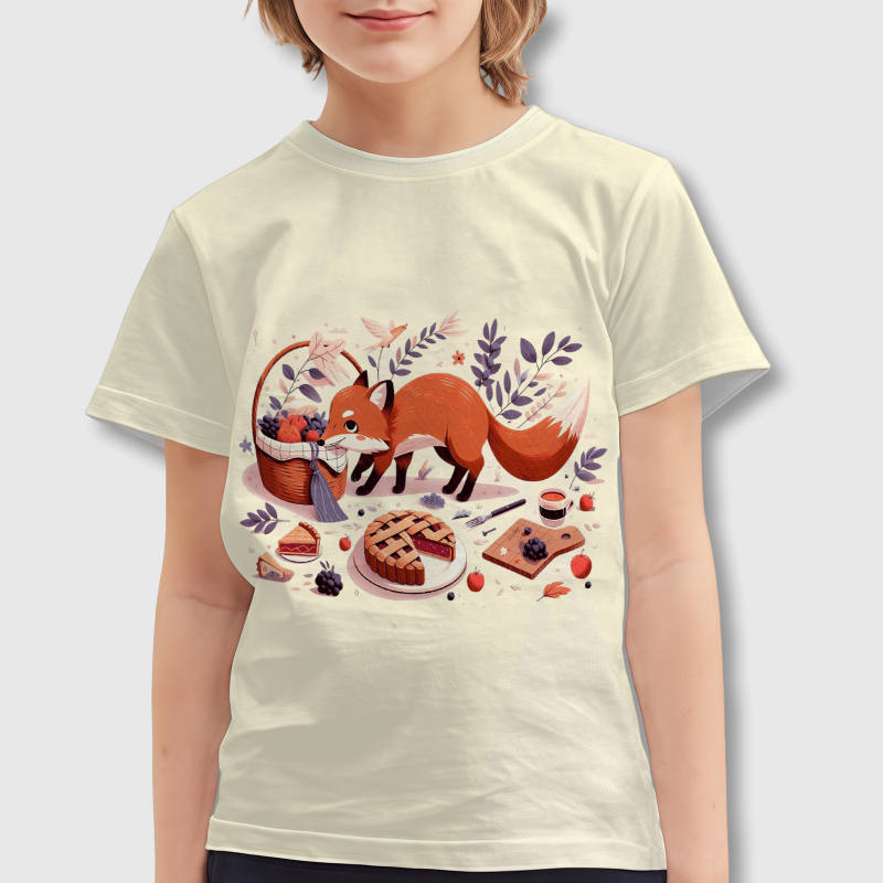Cute Picnic Fox Kids T-Shirt for Boys Girls Birthday Gift