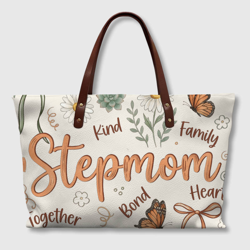 Floral Butterfly PU Tote Bag for Stepmom Mother's Day Gift
