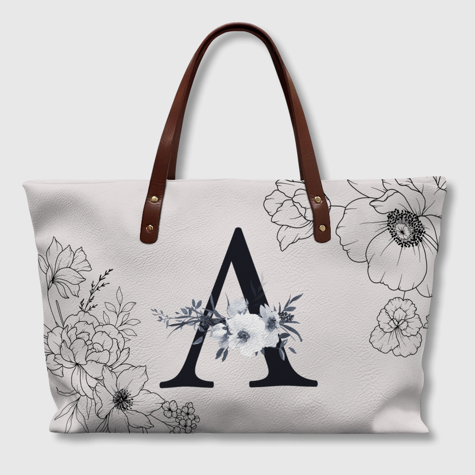 Personalized Floral Monogram A Tote Bag for Her Daily Use