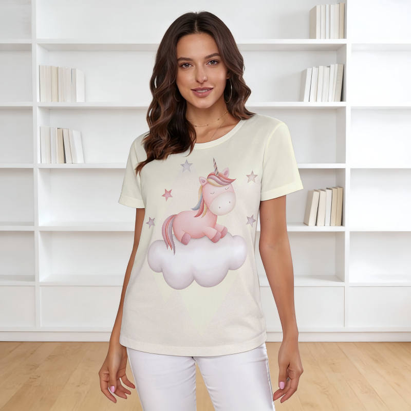 Cute Pink Unicorn Cloud T-Shirt for Women Daily Wear & Gift