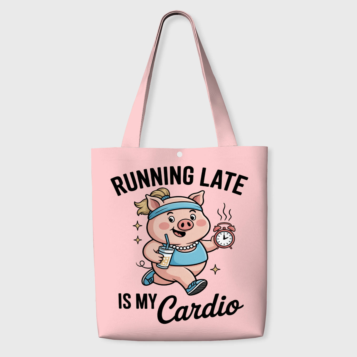Funny Running Late Pig Tote Bag for Pun Lovers Daily Use