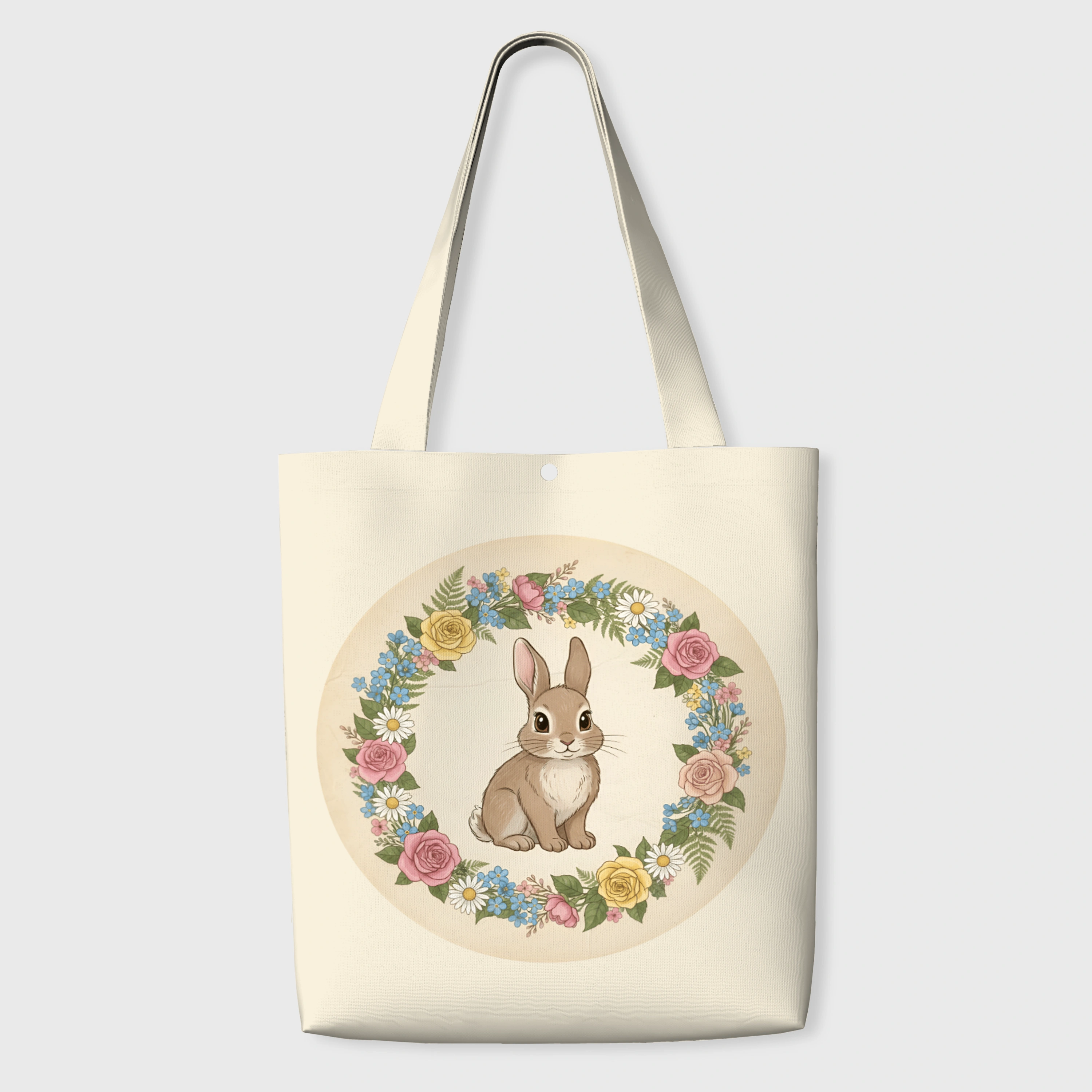 Floral Bunny Canvas Tote Bag for Rabbit Lovers Daily Use