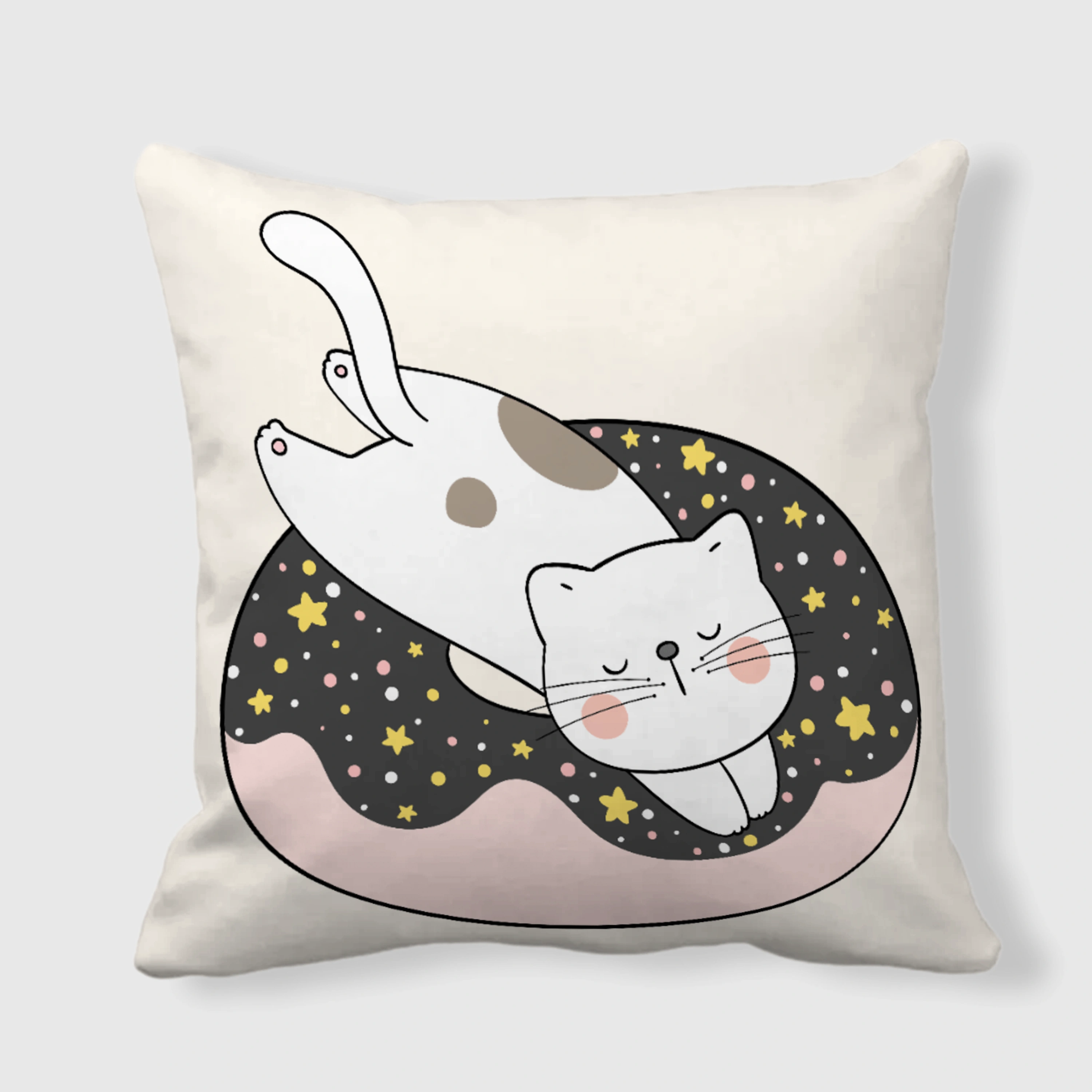 Sleepy Cat Star Donut Throw Pillow for Cat Lovers Home Decor
