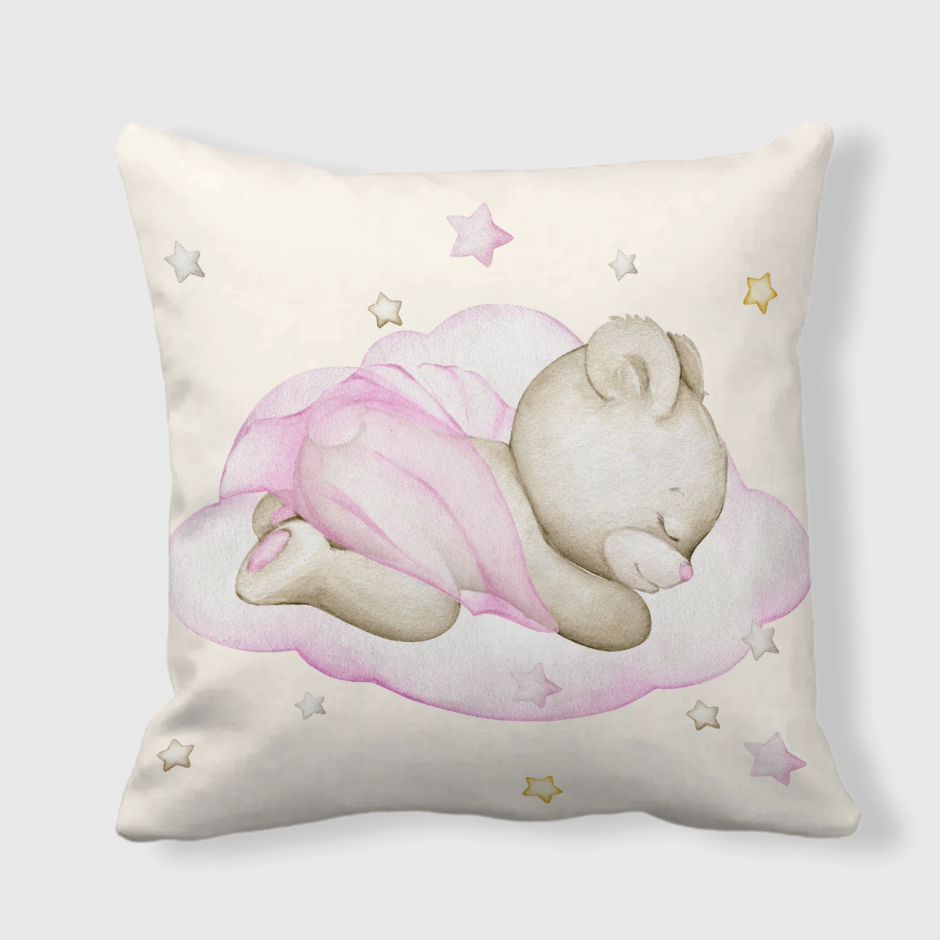 Sleeping Teddy Bear Throw Pillow for Nursery Baby Gifts