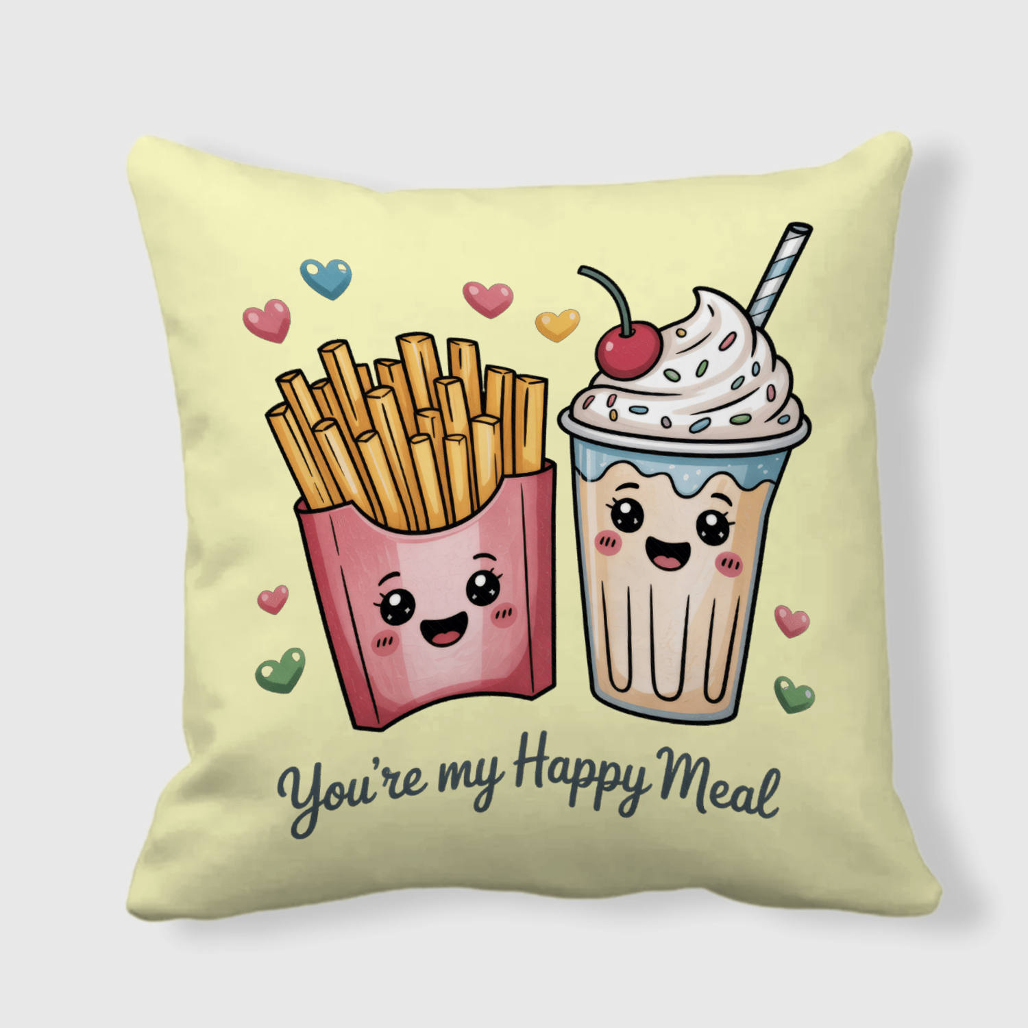 Cute Fries Milkshake Throw Pillow for Couple Valentine Gift