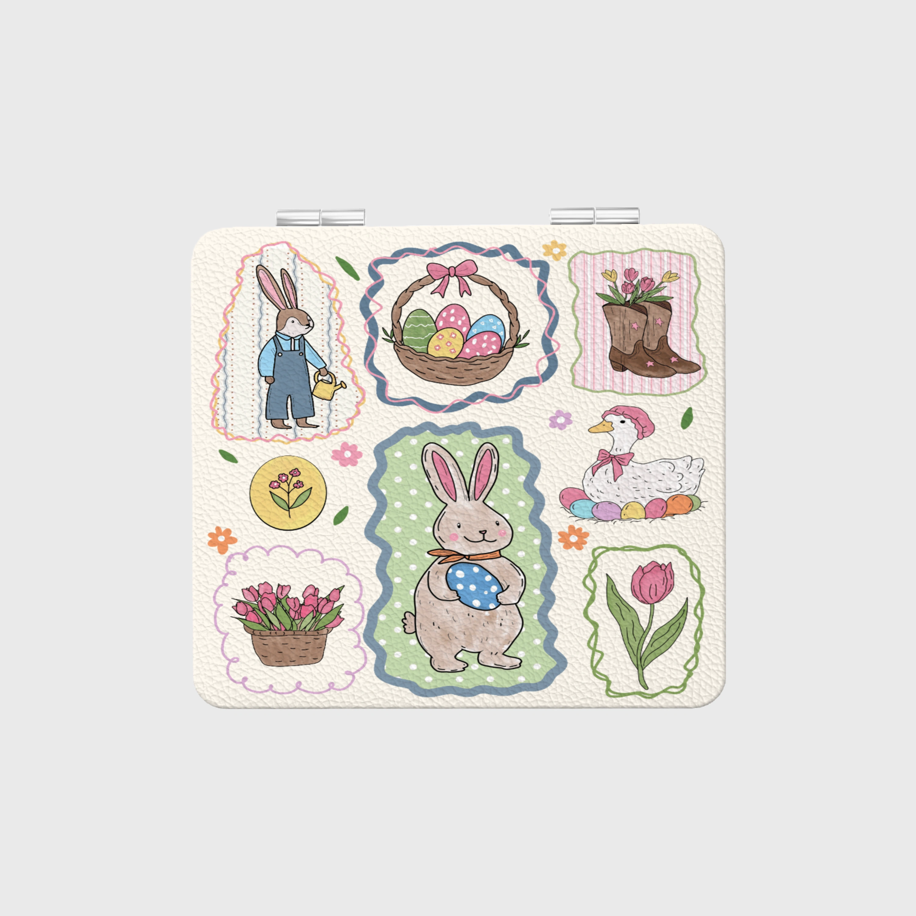 Cute Spring Easter Bunny Square Portable Pocket Makeup Mirror for Gifts & Everyday Travel Use