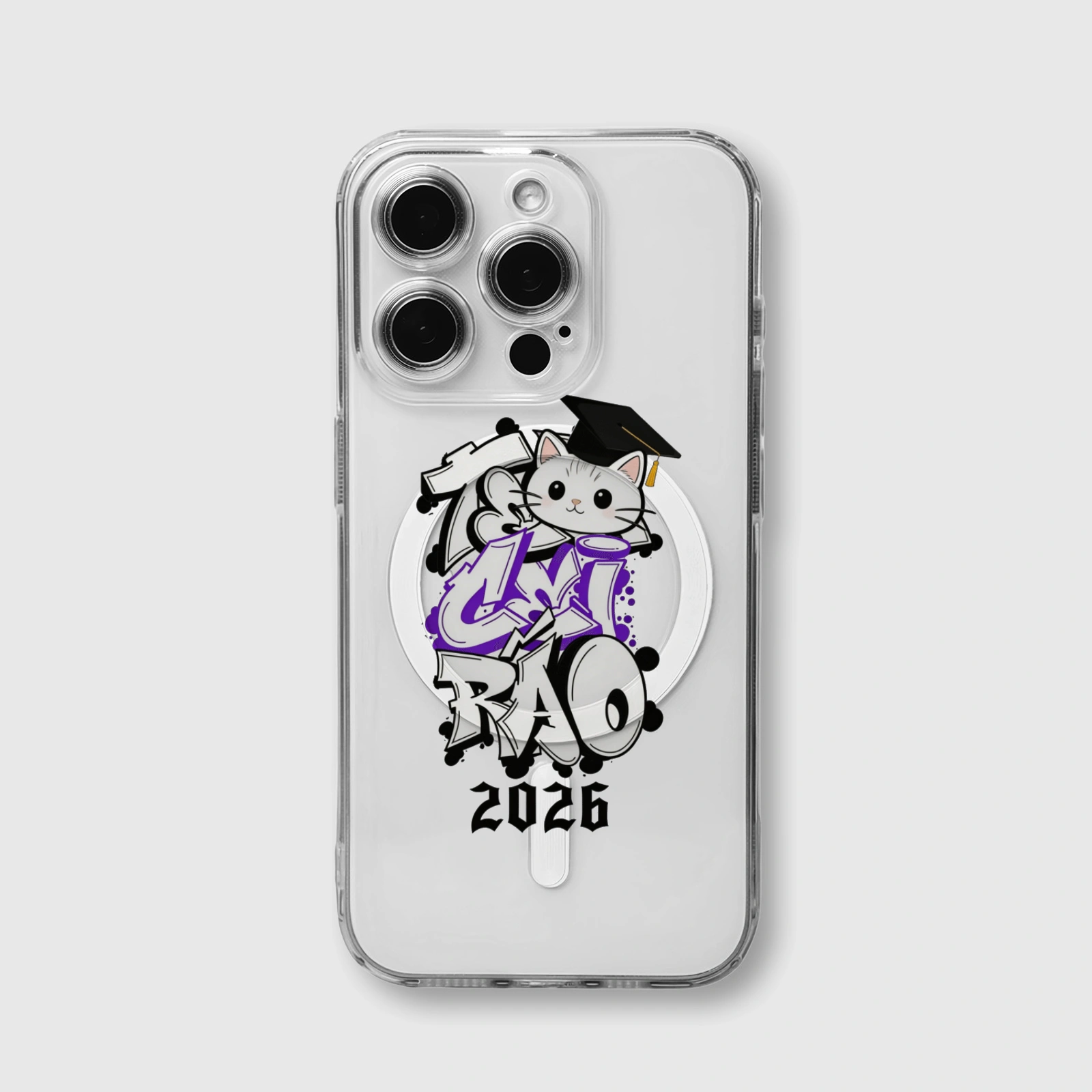 Custom Graduation Cat Magnetic Clear Phone Case - Personalized Year Gift for Graduates