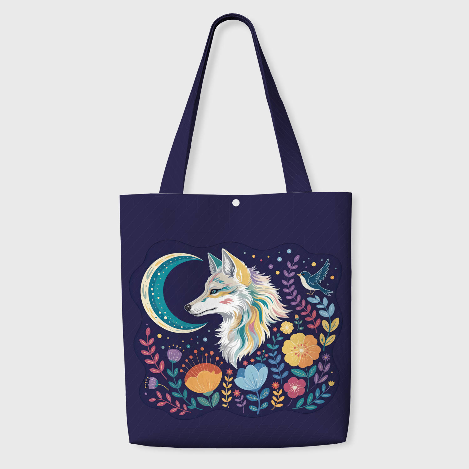 Boho Floral Moon Wolf Tote Bag for Pet Lovers Daily Use