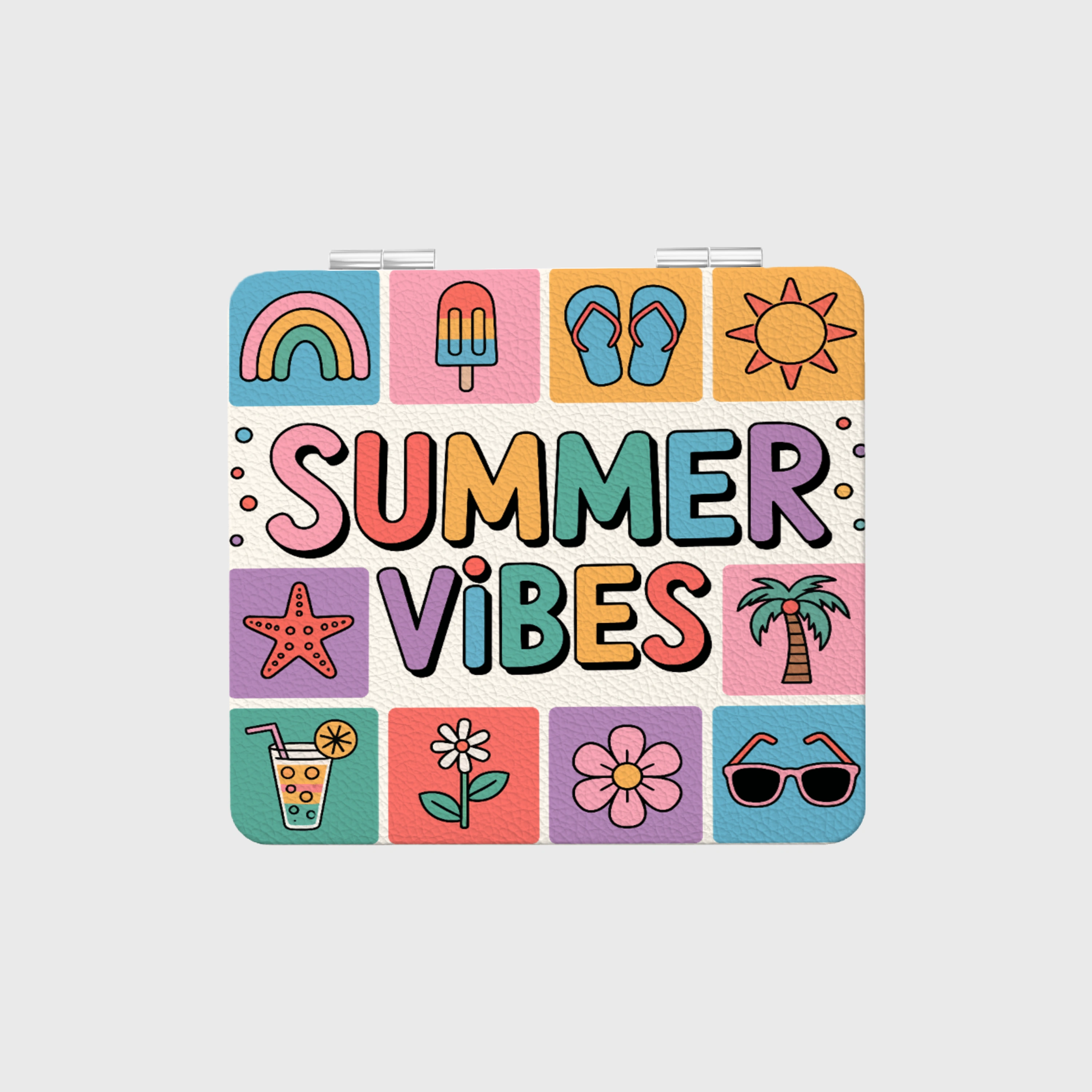 Retro Summer Vibes Compact Pocket Makeup Mirror for Travel & Gifting