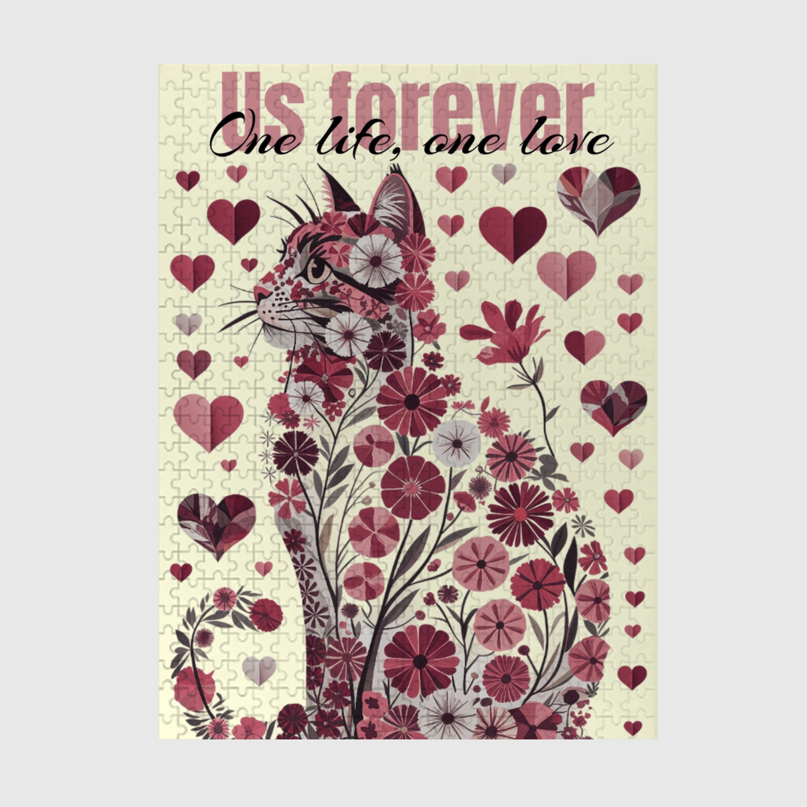 Floral Cat Heart 500 Piece Puzzle for Cat Lovers Valentine Gift