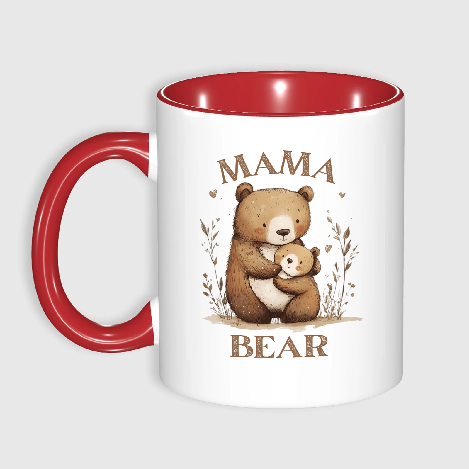Custom Mama Bear 11oz Red Accent Mug - Personalized Gift for Mom, Mother's Day Present