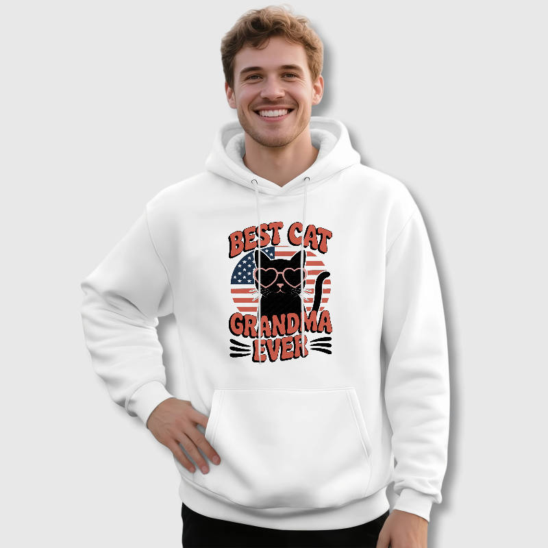 Best Cat Grandma Patriotic Pullover Hoodie for Grandparent Gifts