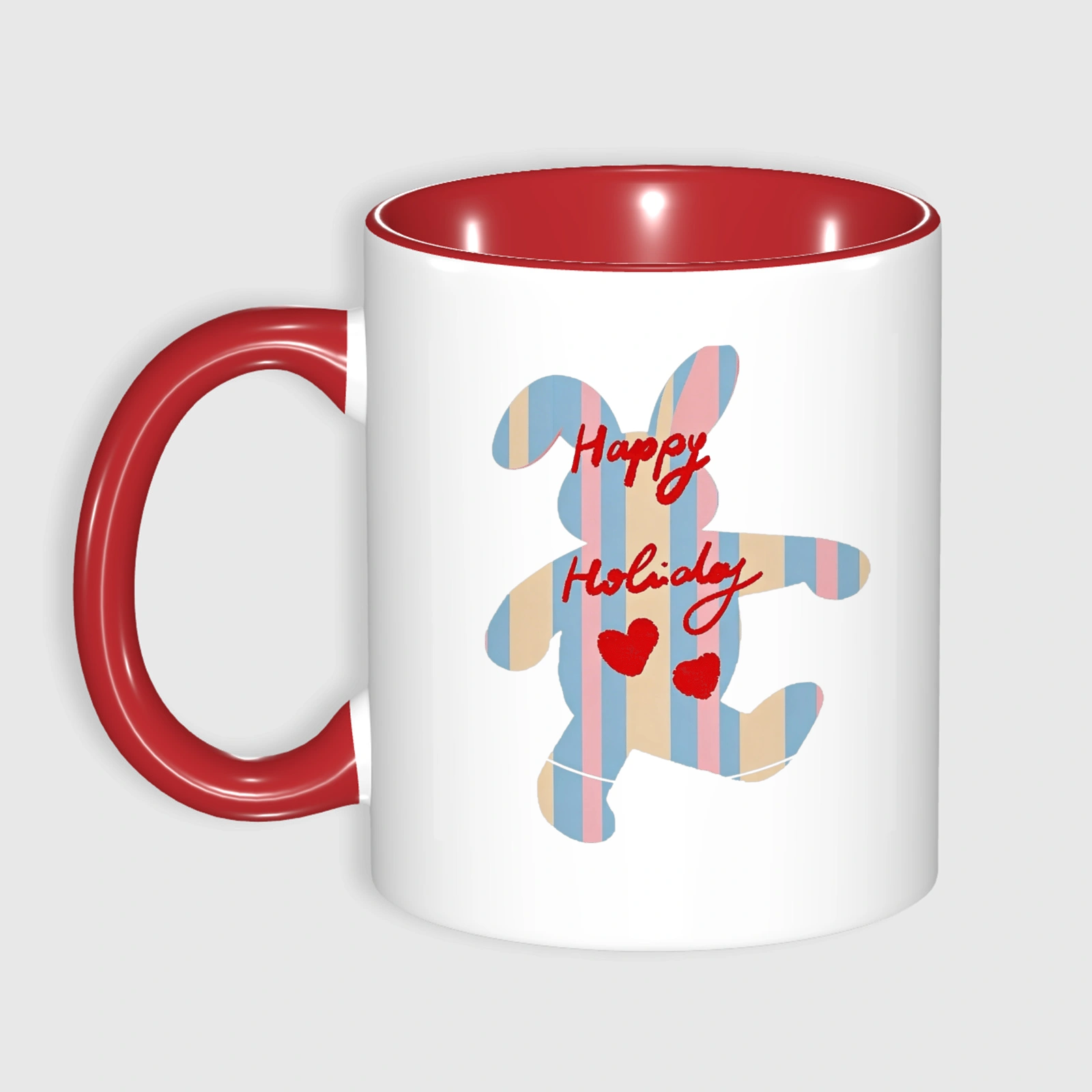 Happy Holiday Bunny 11oz Red Accent Mug
