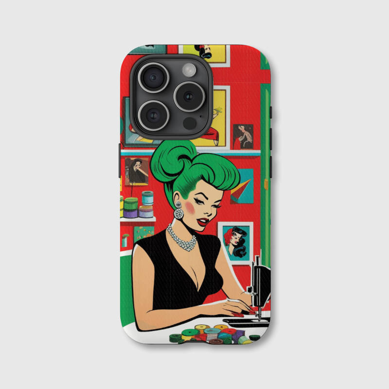 Retro Pop Art Pinup Sewing Themed Magnetic Phone Case for Vintage Art Lovers Gift