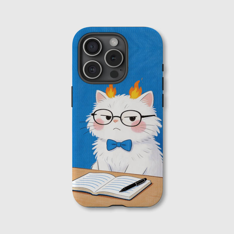 Funny Angry Study Cat Magnetic Phone Case Cute Gift for Students Back to School
