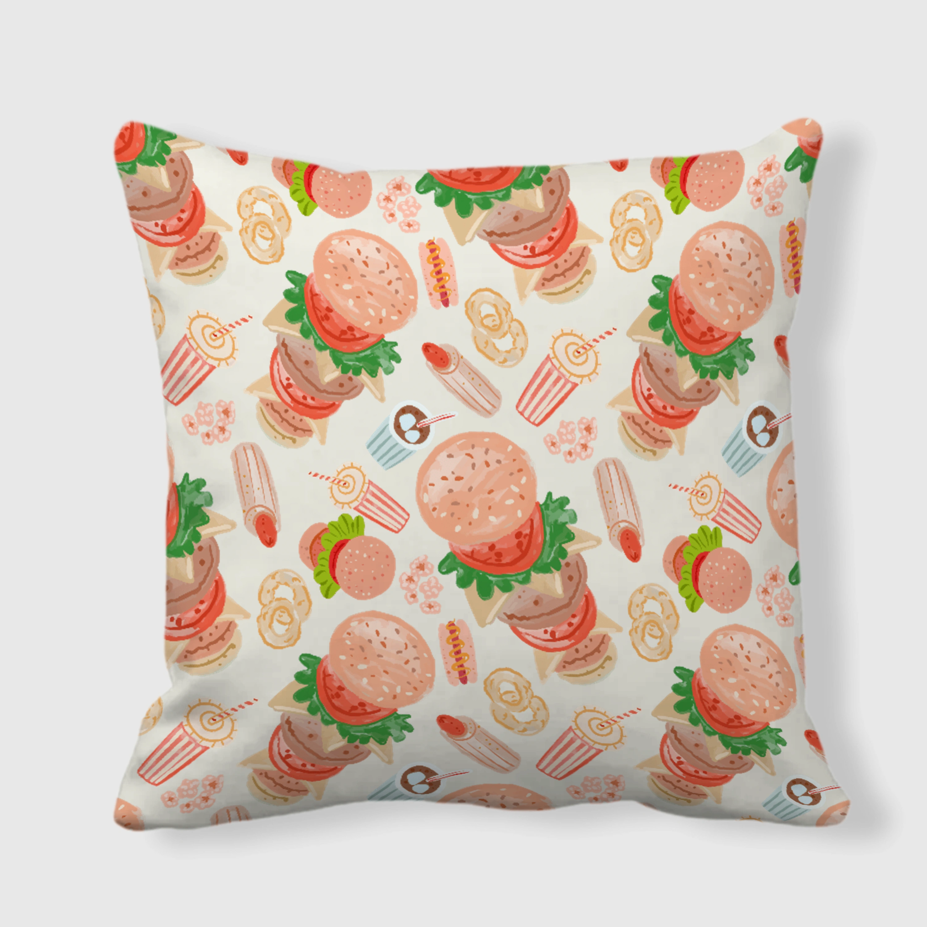 Burger Fast Food Print Throw Pillow for Food Lovers Home Decor