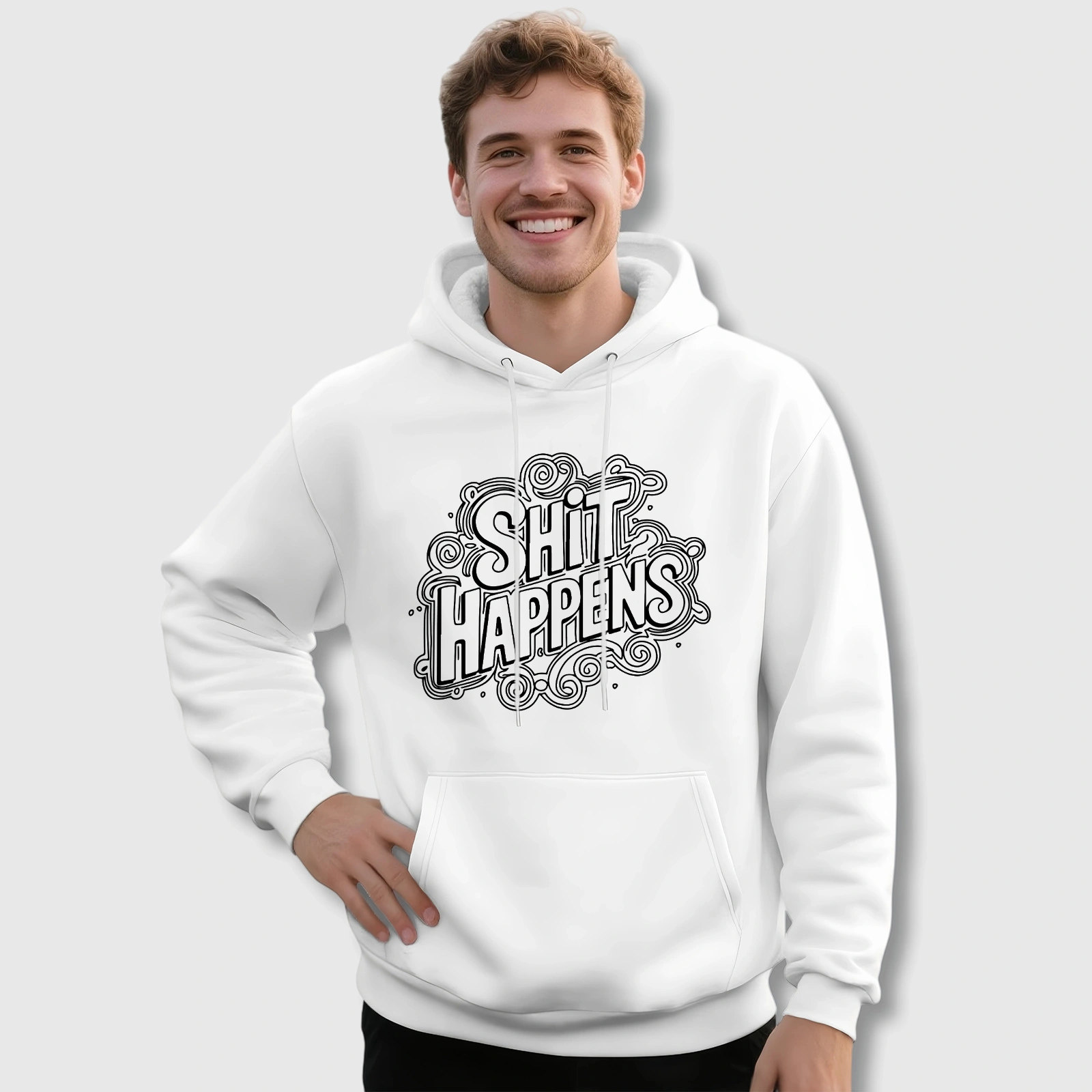 Shit Happens Funny Quote Hoodie for Men Daily Wear Gifting
