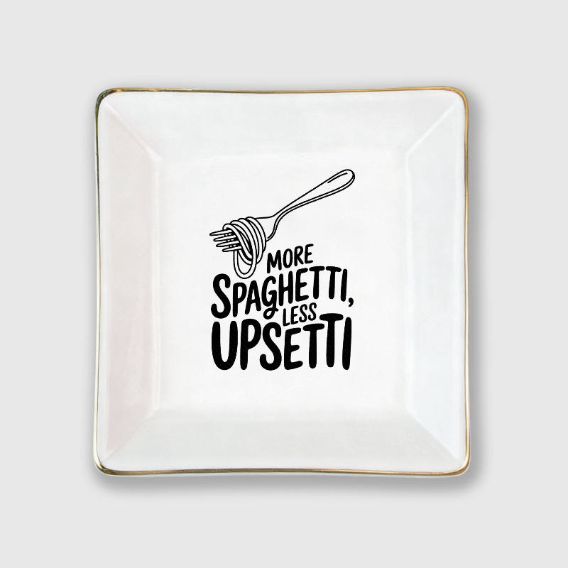 Funny Spaghetti Pun Square Ceramic Trinket Tray for Food Lovers
