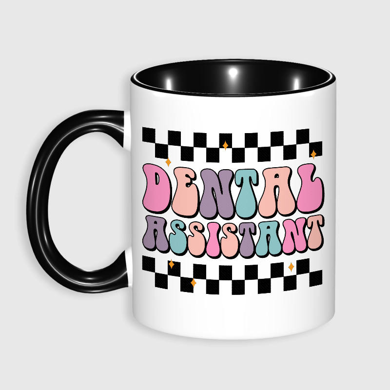 Groovy Checkered Dental Assistant Mug for Appreciation Gift