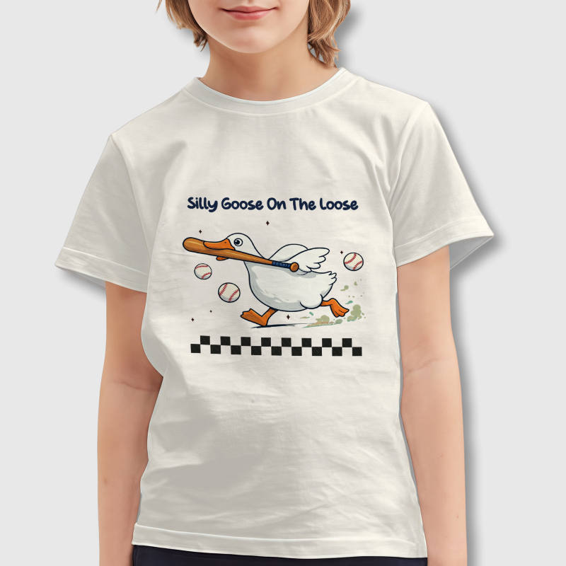 Funny Silly Goose Baseball Kids T-Shirt for Daily Sports Wear