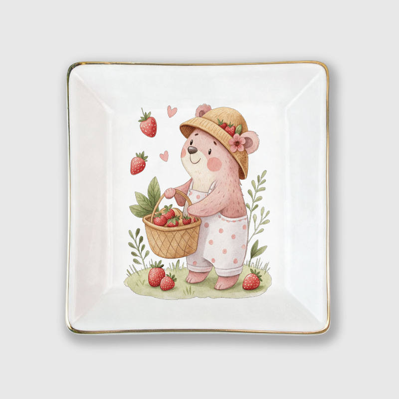 Cute Strawberry Bear Jewelry Tray for Girls Gift