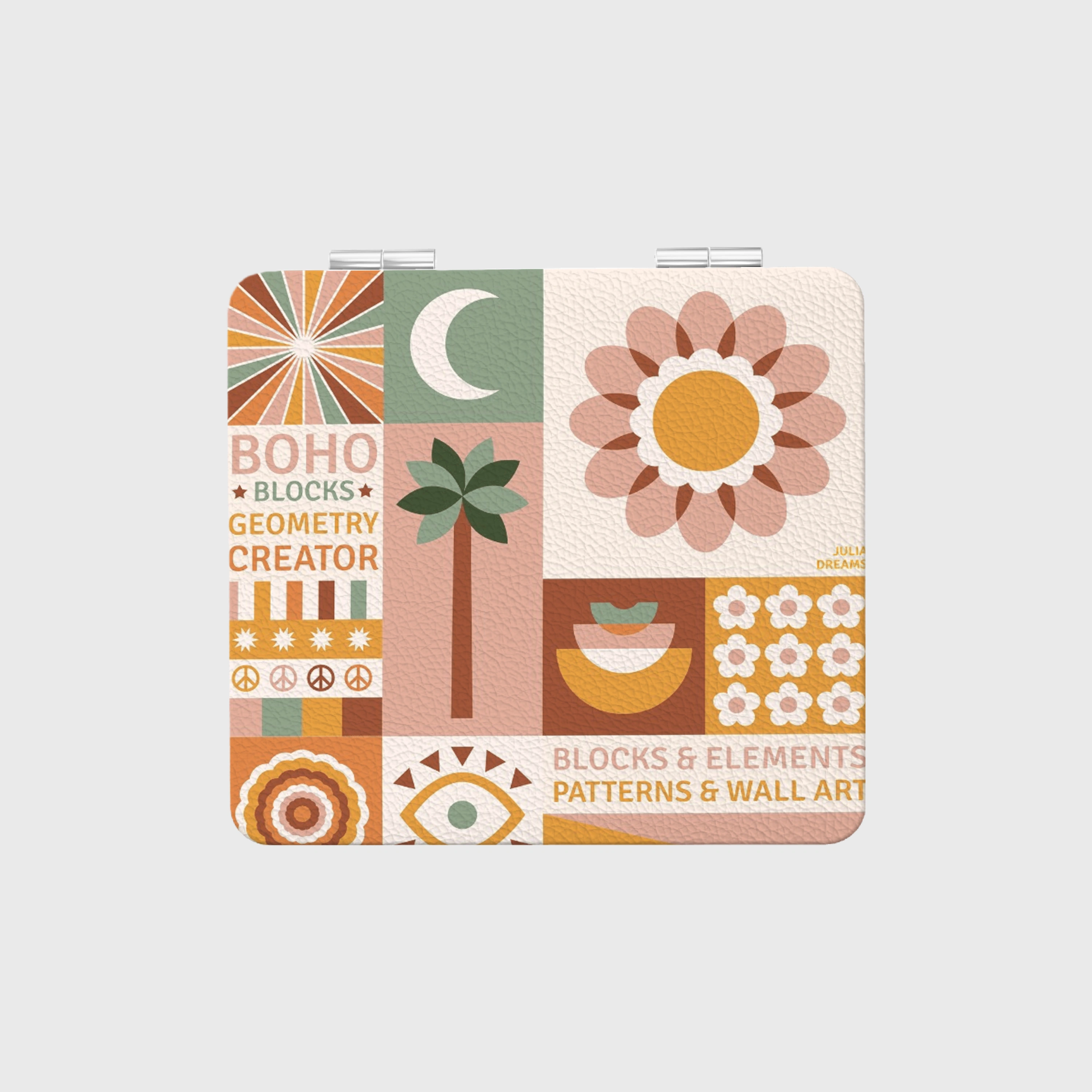 Boho Geometric Print Square Pocket Makeup Mirror for Women Birthday & Bridesmaid Gifts