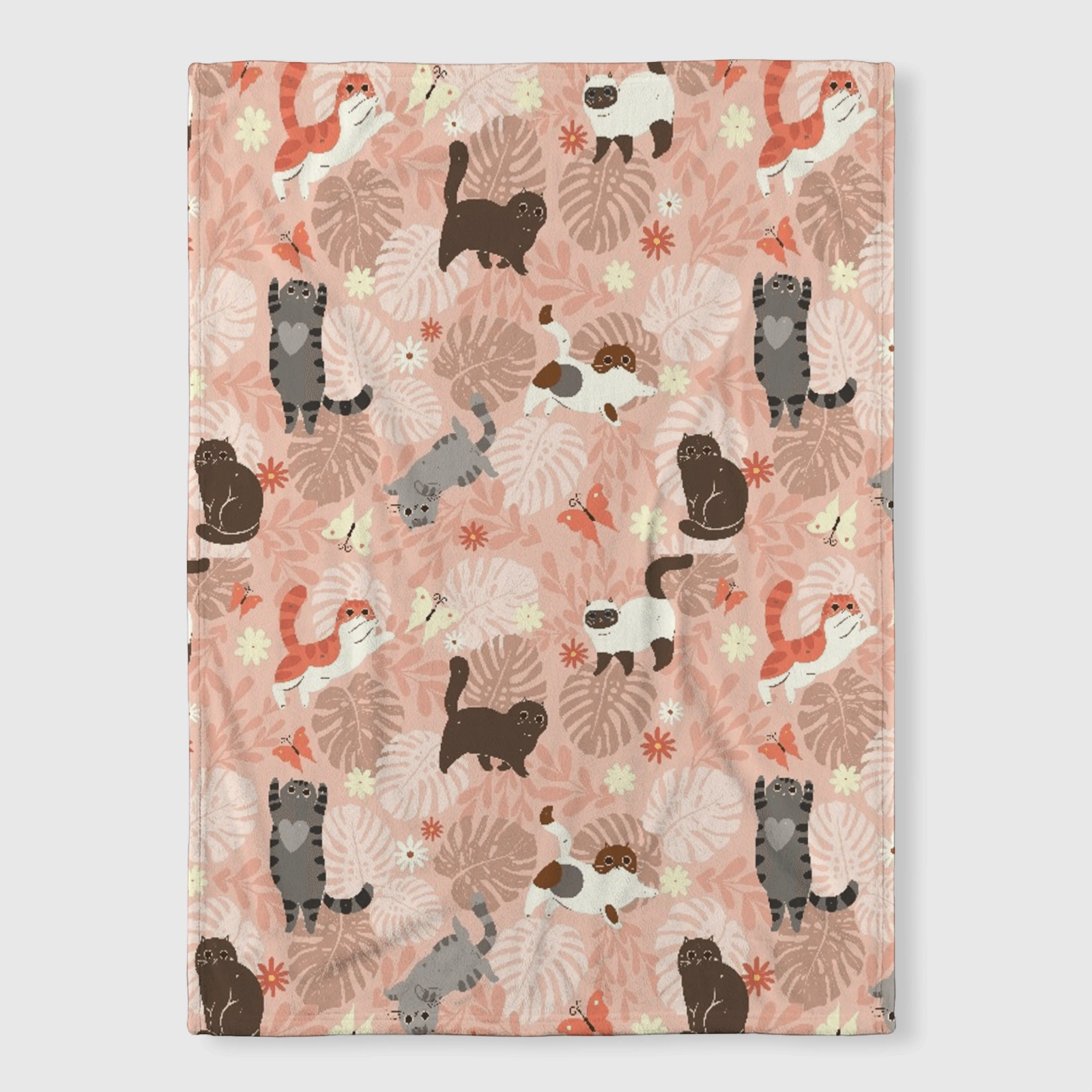 Cute Floral Cat Fleece Throw Blanket for Pet Lovers Gift