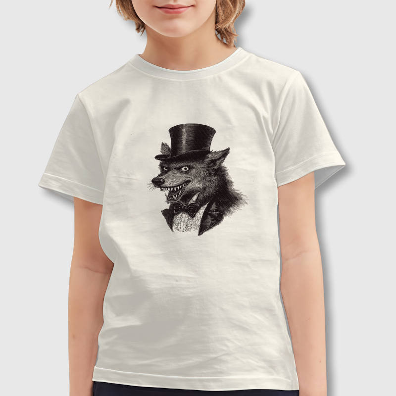 Vintage Gentleman Wolf Kids T-Shirt for Boys Girls Halloween Gift