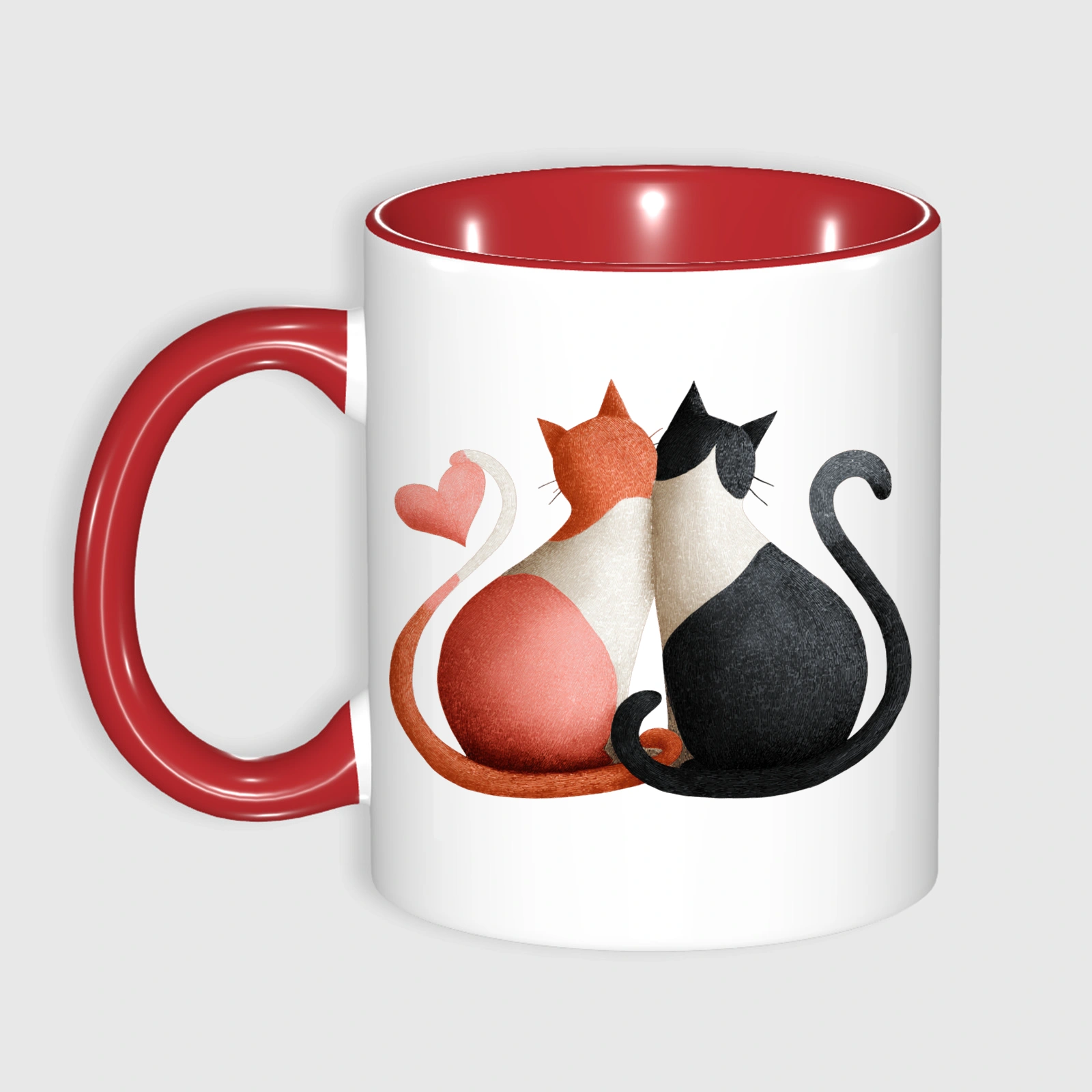 Cat Couple Heart 11oz Red Accent Mug for Cat Lovers Gift