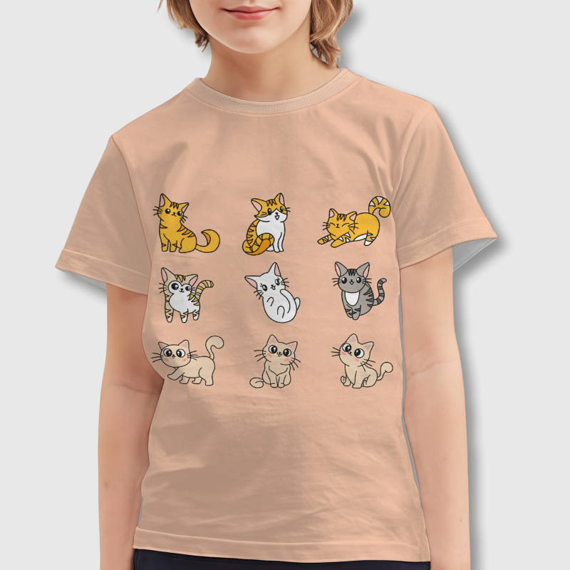 Cute Cartoon Cats Kids T-Shirt For Cat Lovers Gift