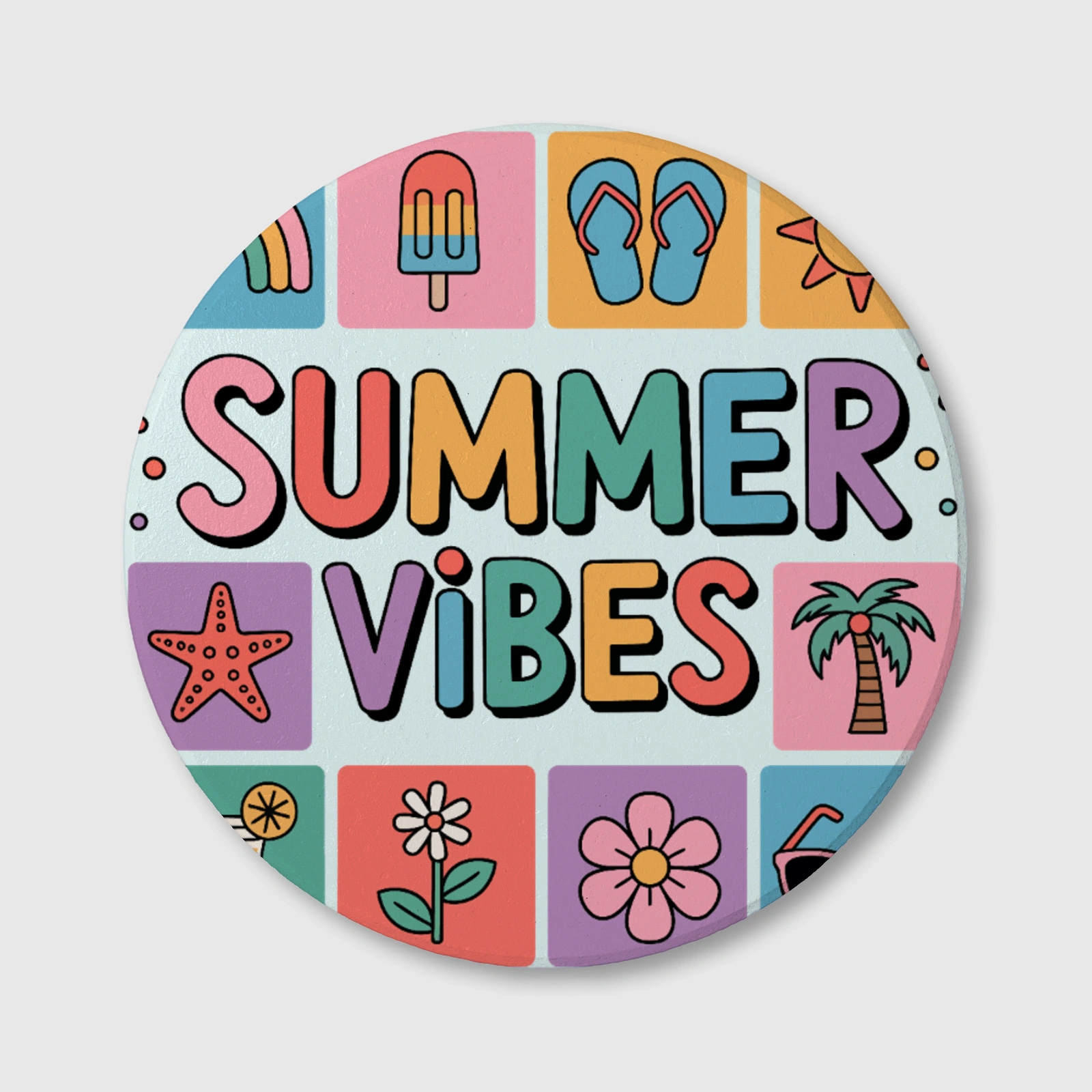 Summer Vibes Retro Ceramic Coaster for Summer Lovers Daily Use