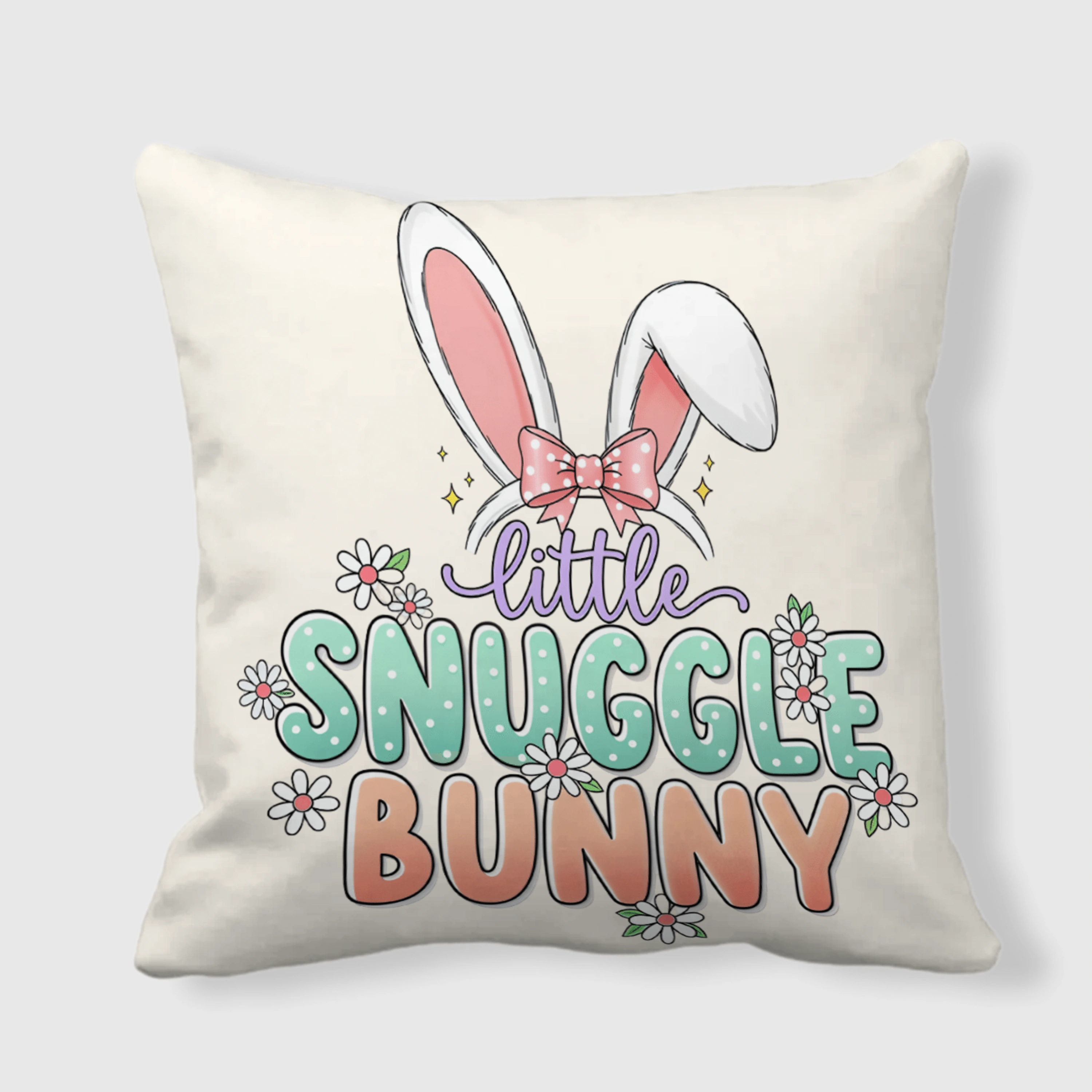 Little Snuggle Bunny Square Throw Pillow for Easter