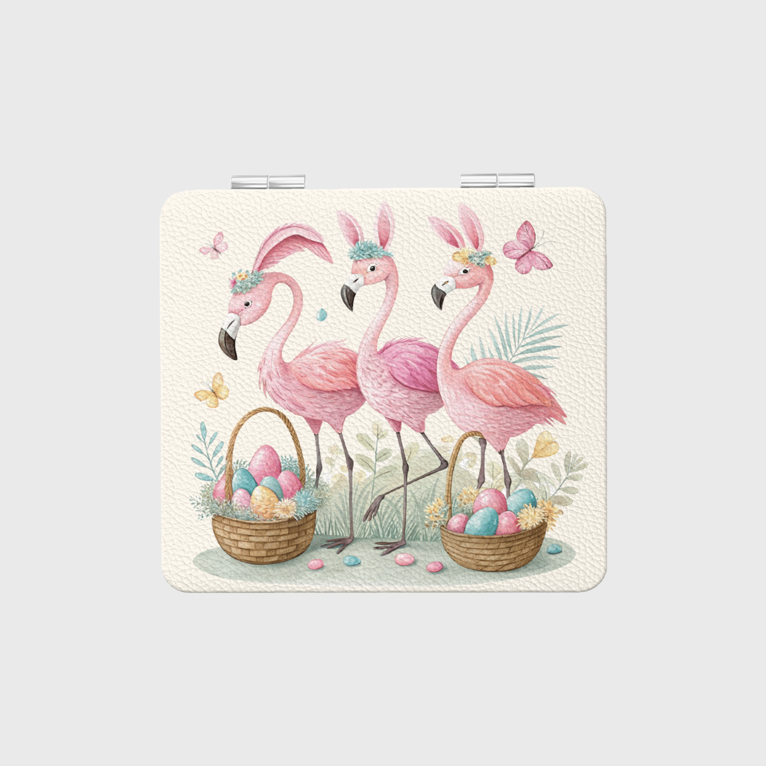 Cute Easter Flamingo Square Pocket Makeup Mirror Perfect Gift for Girls & Women