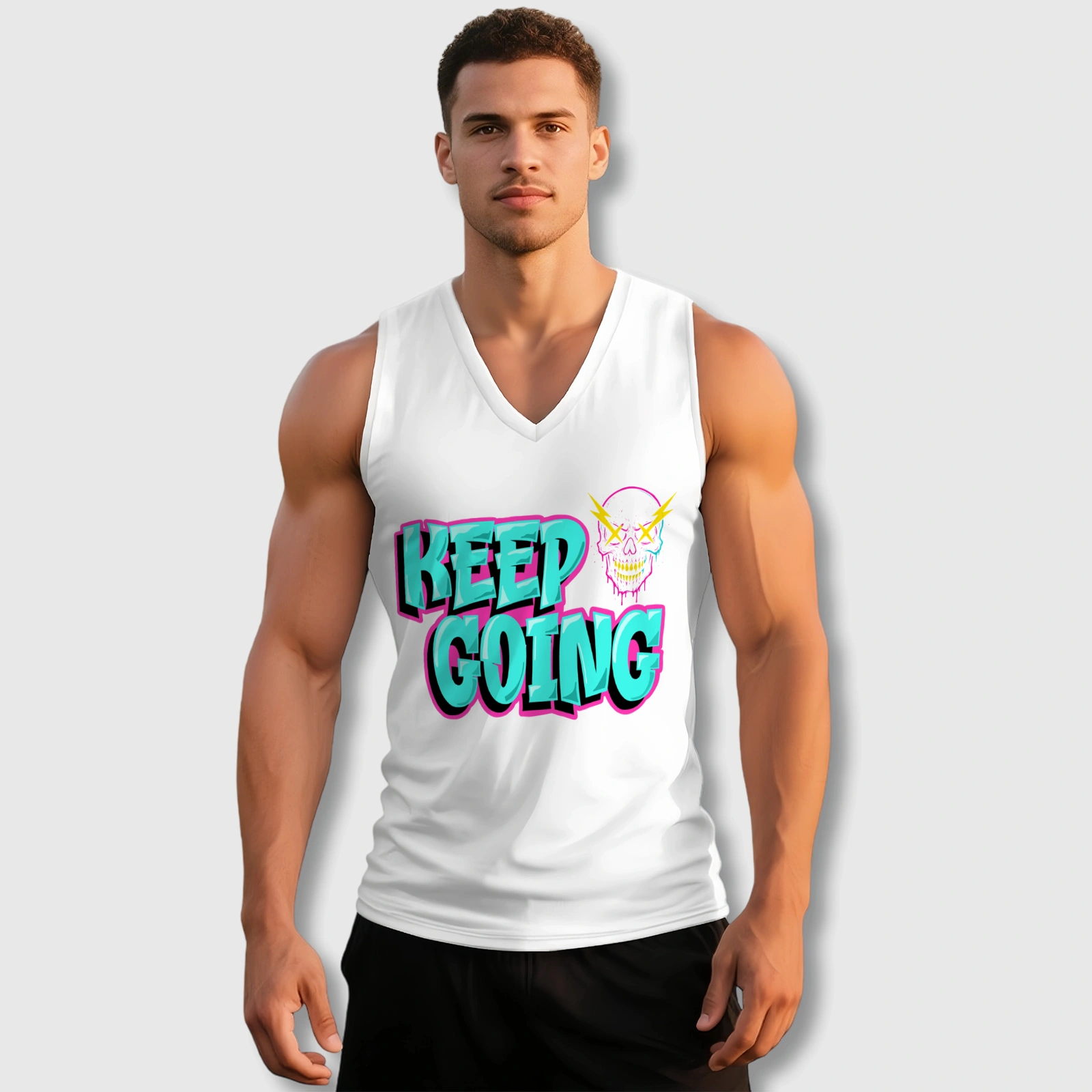 Keep Going Graffiti V-Neck Tank Top for Men Gym Gift