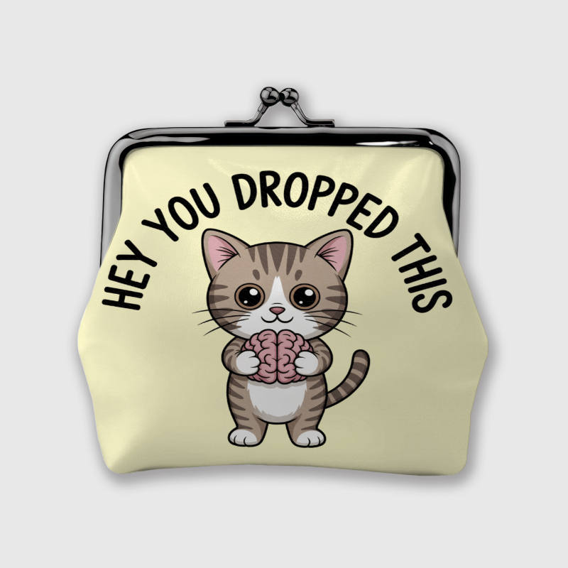 Funny Cat Brain Meme Coin Purse for Pet Lovers Gag Gift