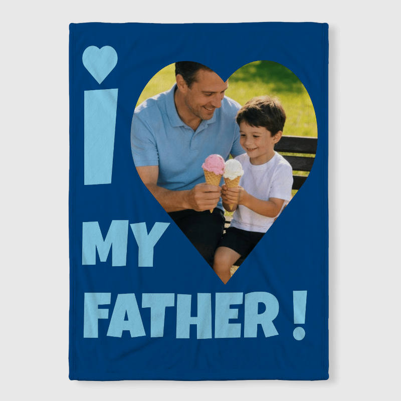 Custom Photo Heart Fleece Blanket for Dad Father's Day Gift